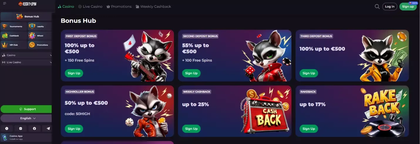 RockySpin bonusy